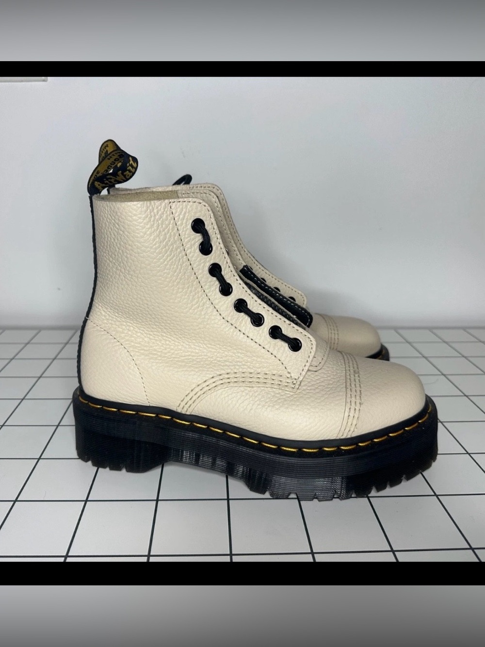 Dr Martens Women's Sinclair 9US Cream Platform Ankle Boots with Black Sole